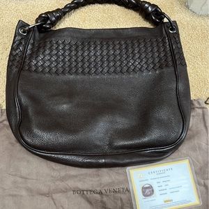 Bottega Veneta Hobo Intrecciato Shoulder Tote Bag Dark Brown with ENTRUPY